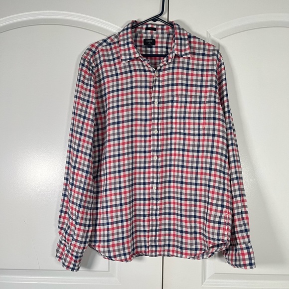 J. Crew Factory Other - J.Crew Factory 100% linen check print men’s Button Down Shirt size L